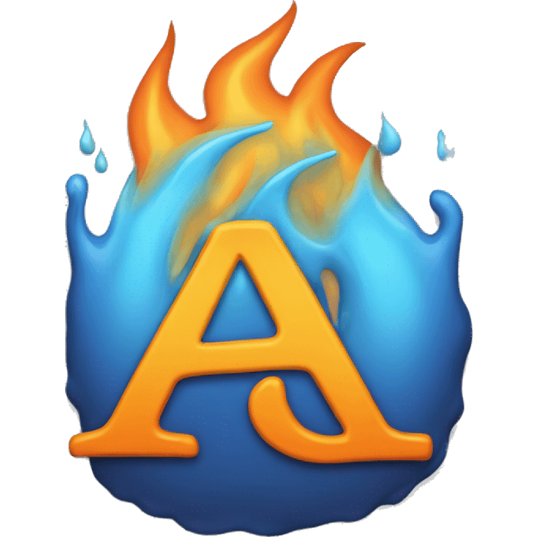 the letter A with flames around it, make the A blue emoji