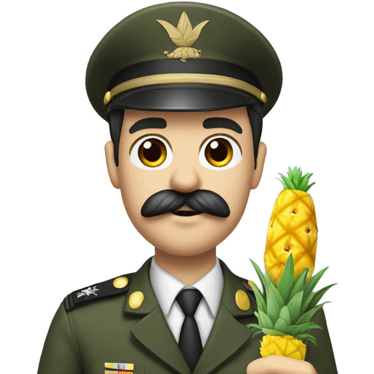 A white man with black hair and a toothbrush mustache wearing a military uniform holding a pen and pineapple  emoji