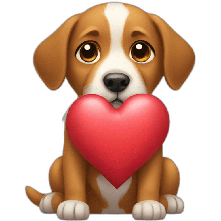 A dog holding heart emoji