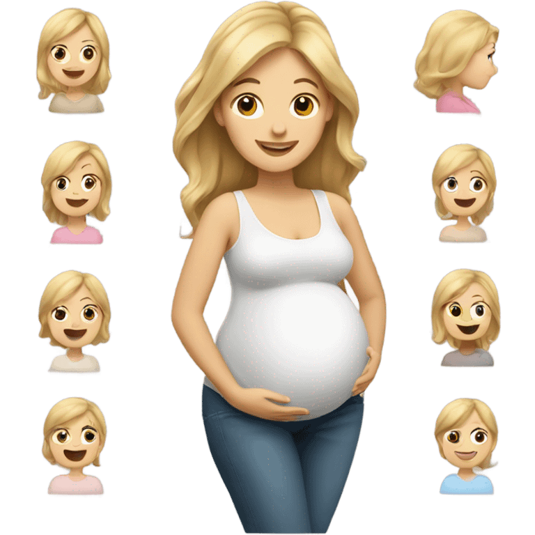 Happy pregnant woman with blonde and brown hair emoji