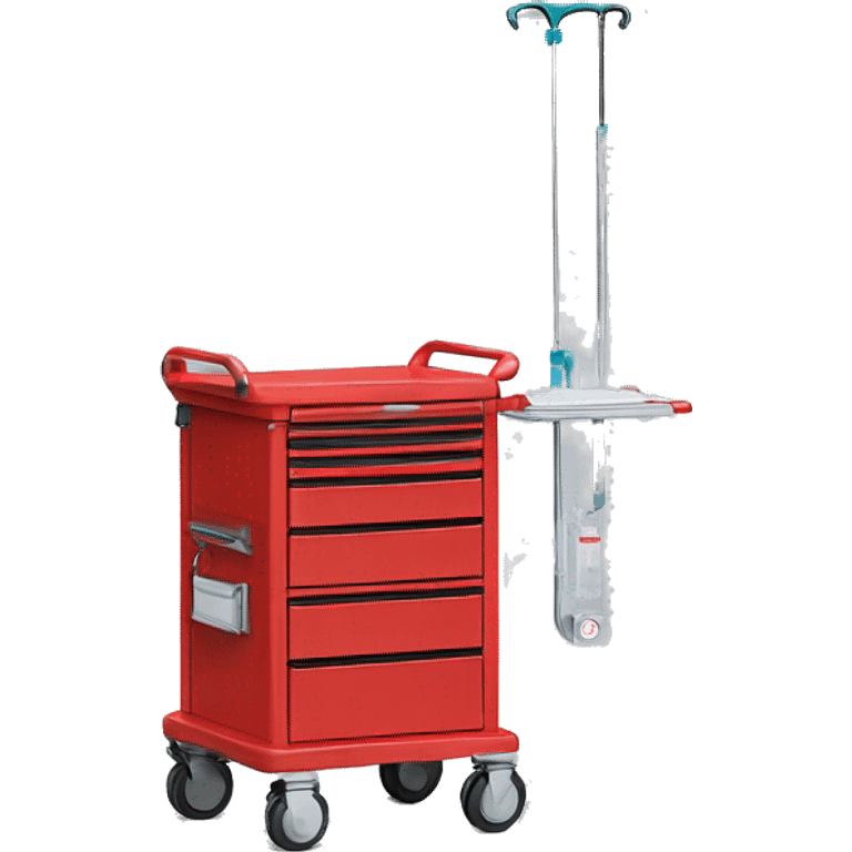 Singular Red medical crash cart is a mobile, multi-drawer unit designed to store and organize emergency medical supplies and equipment emoji