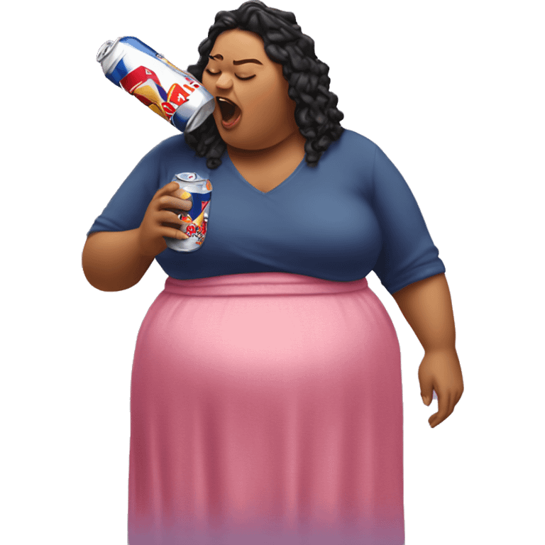 Fat woman spilling redbull drink  emoji