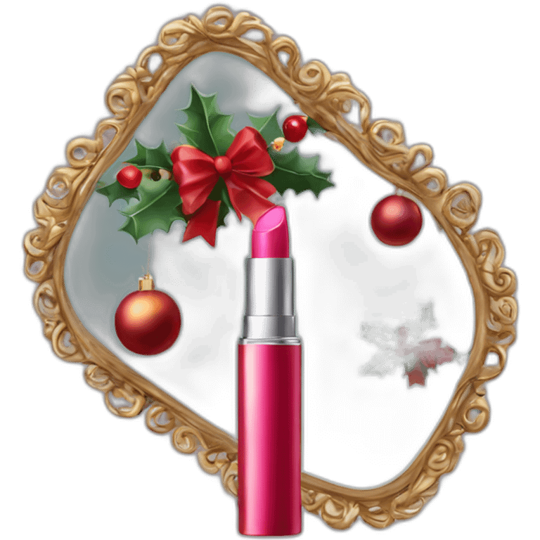 christmas decorated lipstick and mirror emoji