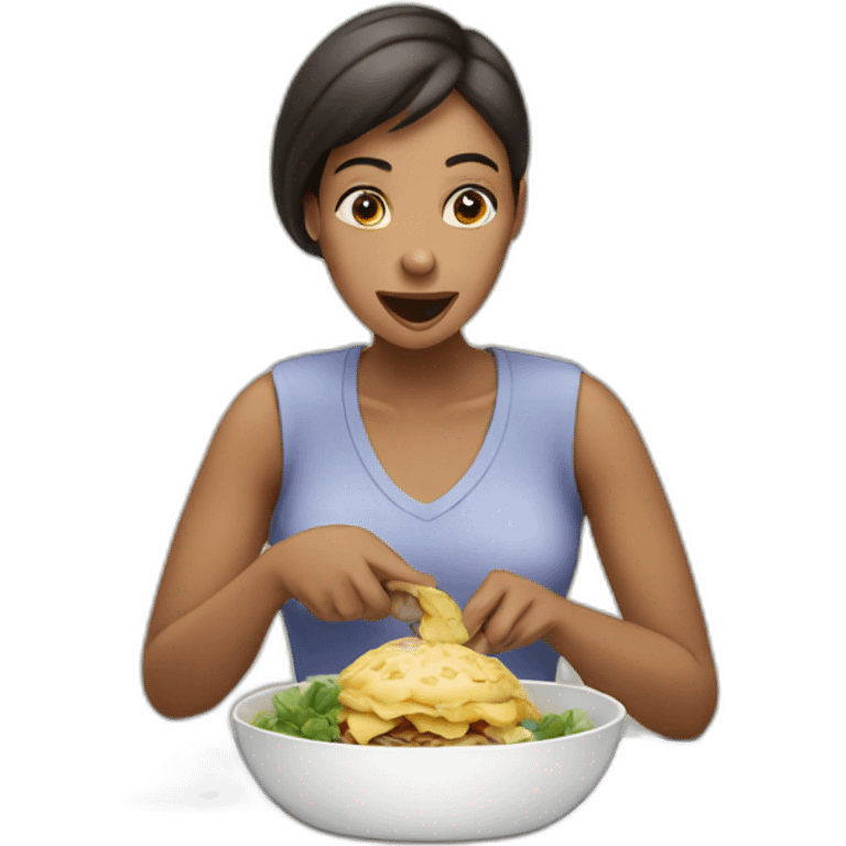 Woman eating an eggopant emoji