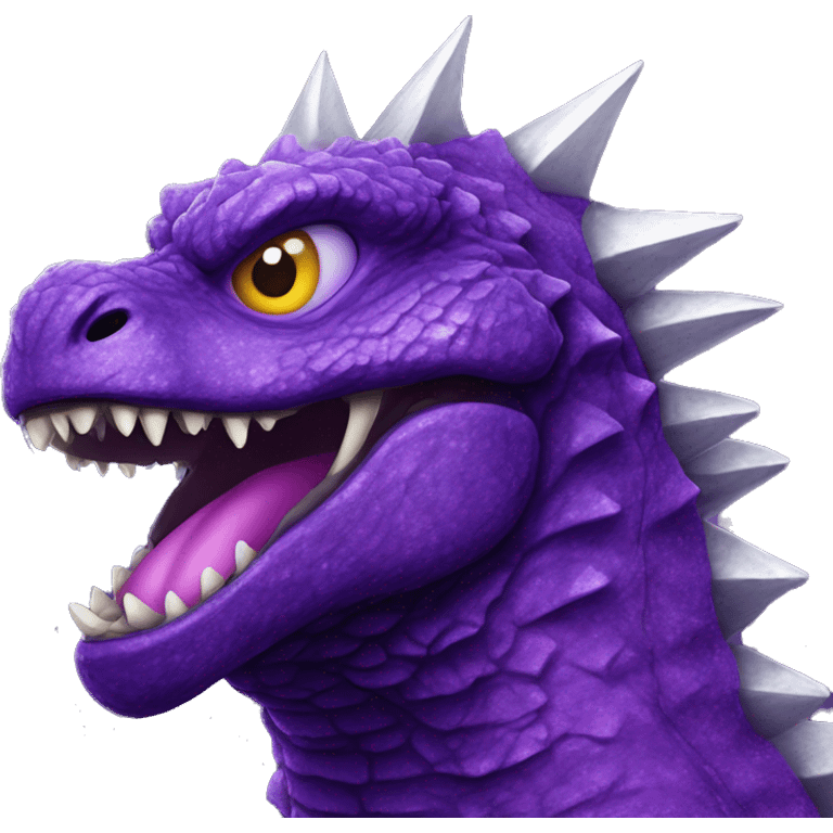 purple godzilla head with sparkle eyes emoji