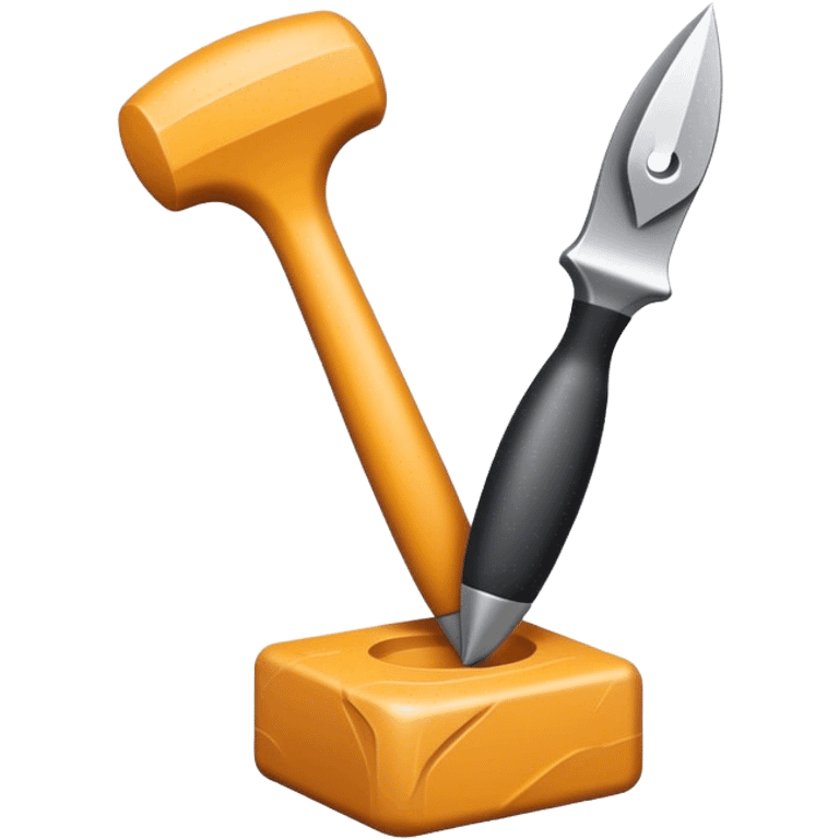 icon for Sculpting with sculpting tools, unfinished sculpture on a textured surface, minimalistic style, clean lines, transparent background. emoji