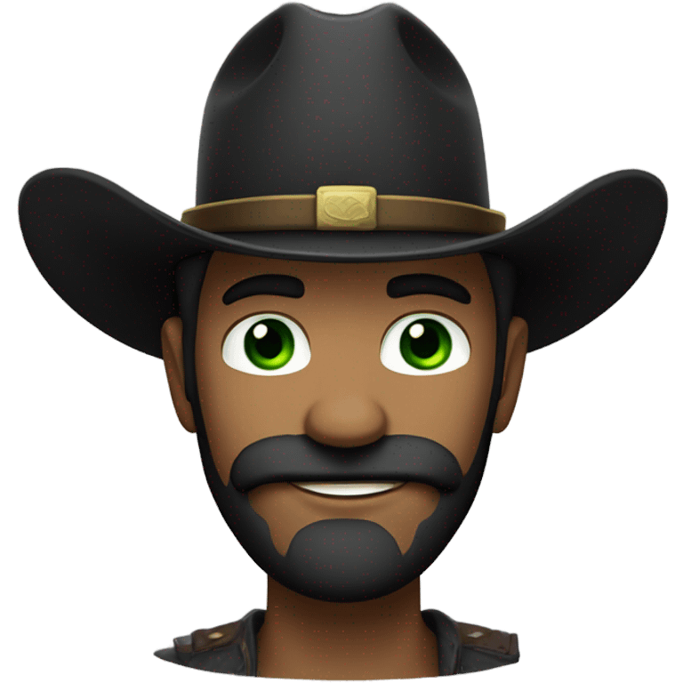 Light complected, black beard man with a black mustache, green eyes and wearing cowboy hat emoji