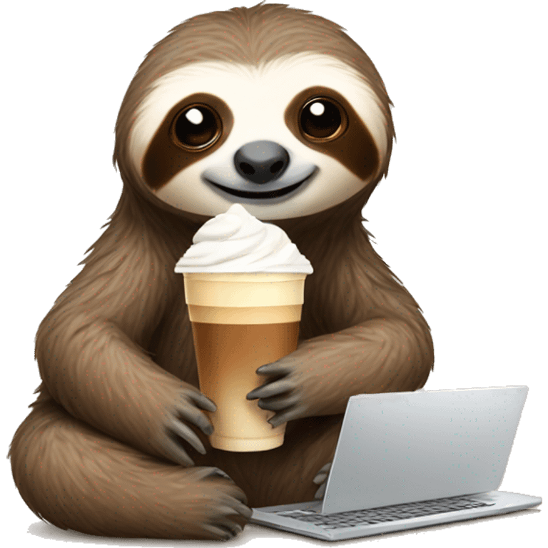 sloth with laptop and ice latte emoji