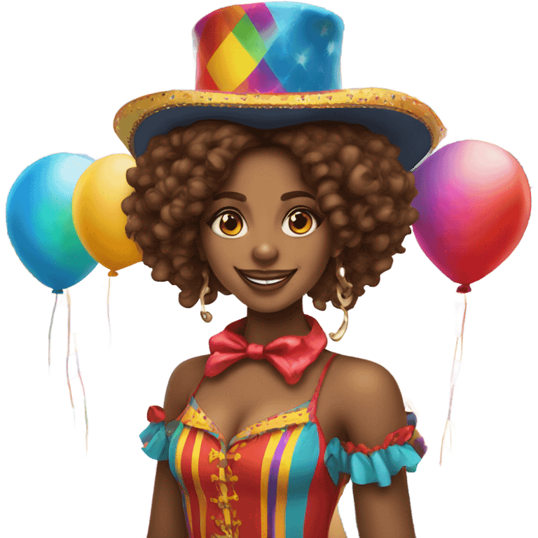 Brown Girl with long curly hair top hat colorful circus emoji