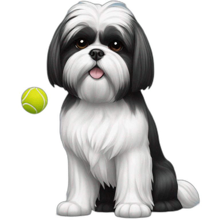 shih tzu dog black and white holding a tennis ball emoji