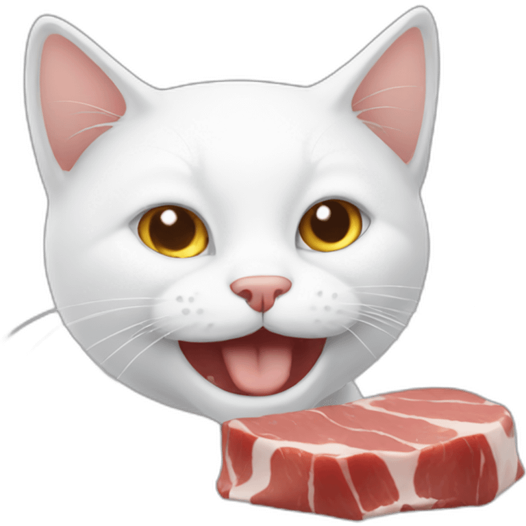 white cat eating meat emoji