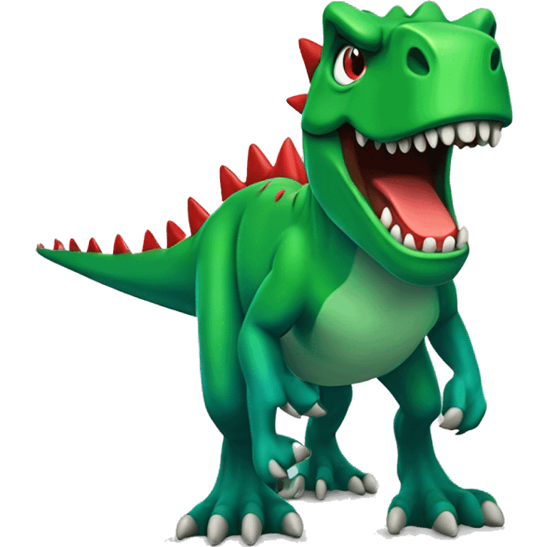 a green trex with blue spikes and full  red eyes, full body
 emoji