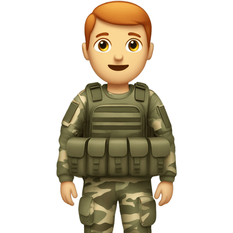 Red headed man in military cano carrying tan backpack emoji