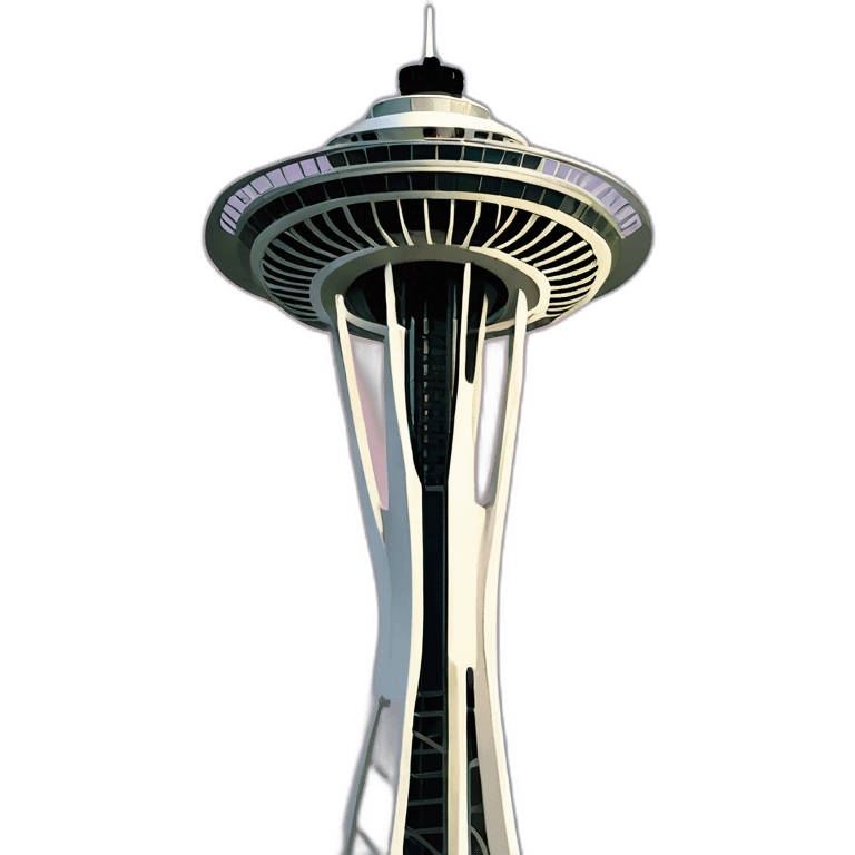 Simplified Seattle space needle, cartoon style, 🗽, iconic, exaggerated proportions, landmark emoji