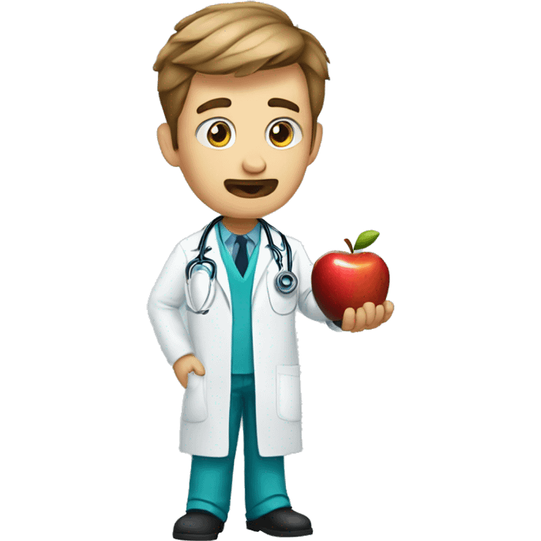 A doctor is scared because he has apple in his hand emoji