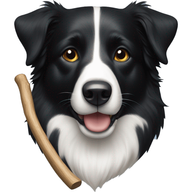 black border collie with full black face with a stick  emoji