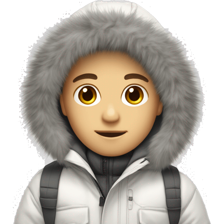 White winter parka with grey fur trimmed hood white boy emoji