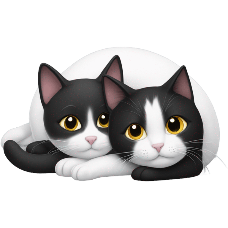 one white and one black cat snuggling  emoji