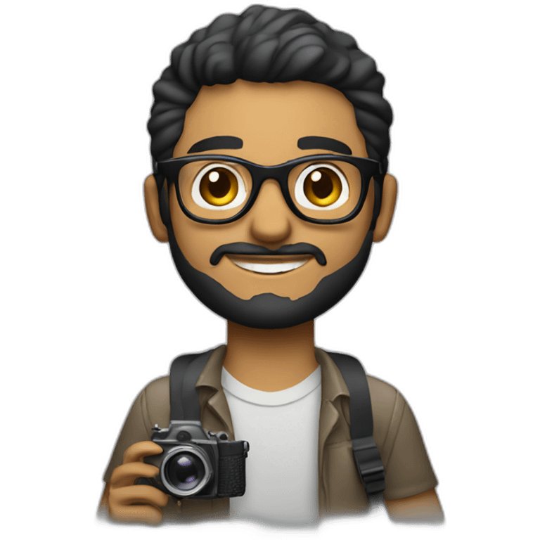 Young Latino film director with small beard and glasses holding a super 8 mm camera emoji