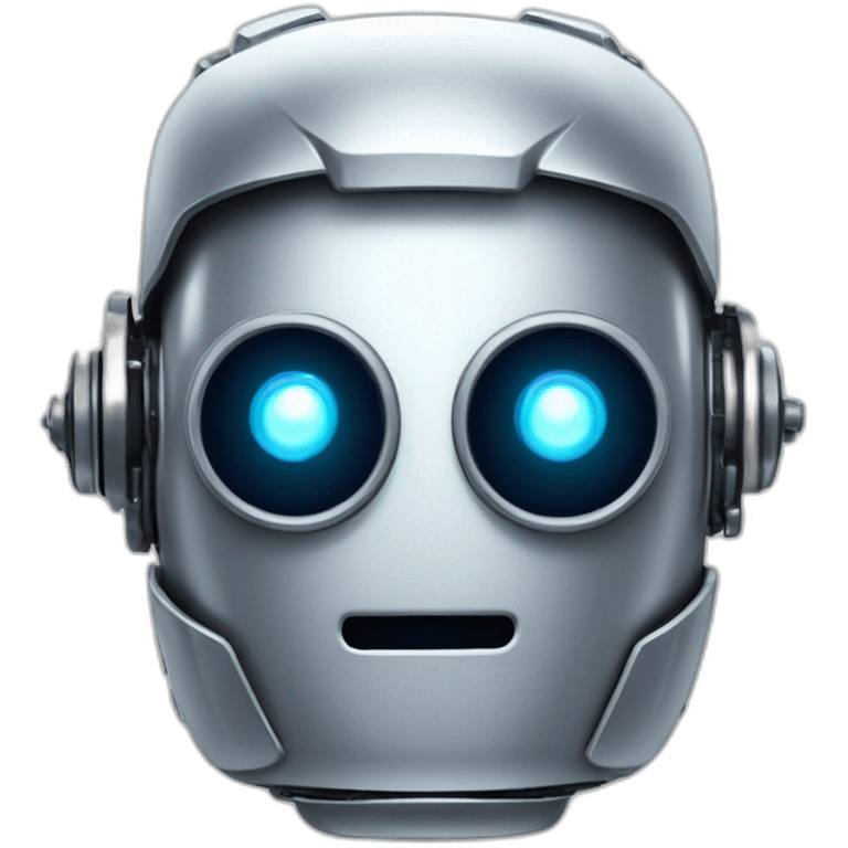 A robot with eyes like a led display, hears like silver plates and a big moustache emoji