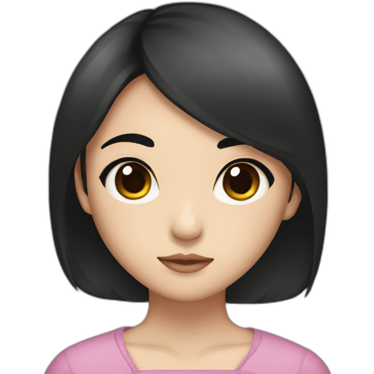 wasian girl with black hair and eyeliner from head to chest emoji