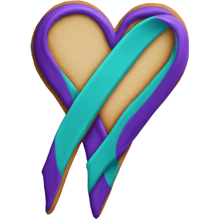 Purple teal Suicide awareness ribbon, heart cookie emoji