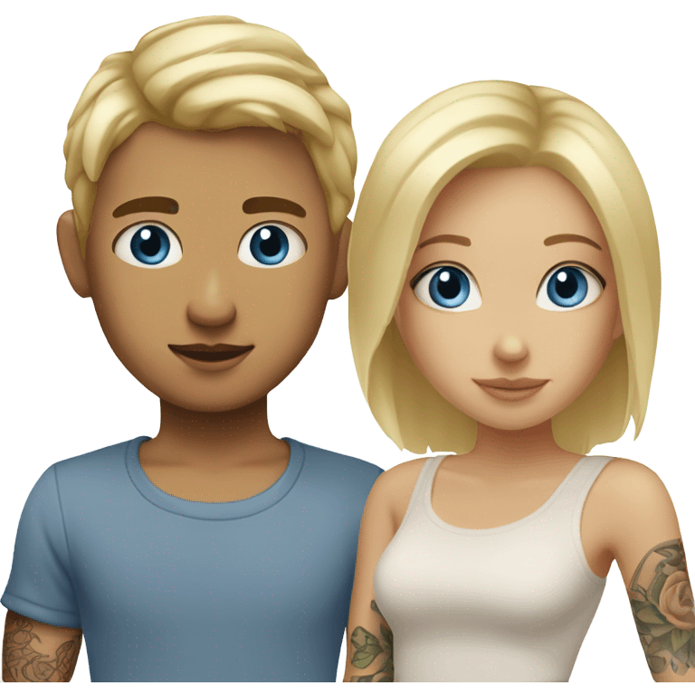 Blonde girl blue eyes with blonde boy short hair with tattoos  emoji