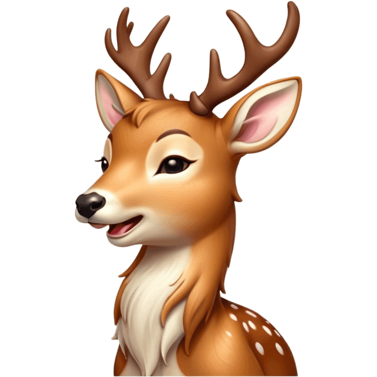 Cinematic Cute Yawning Deer Portrait Emoji, Head tilted slightly with a dramatic, wide-open yawn, revealing a soft, dappled coat and elegantly drooping ears, eyes barely open in drowsy contentment, Simplified yet irresistibly adorable features, highly detailed, glowing with a soft, cozy glow, high shine, relaxed yet expressive, stylized with a touch of natural whimsy, bright and endearing, soft glowing outline, capturing the essence of a sleepy yet affectionate deer, so drowsy it feels like it could stretch right out of the screen and curl up for a nap! emoji