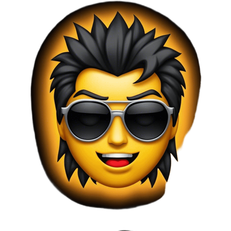 Cinematic Realistic Rock 'n' Roll Pop Culture Emoji, depicted with a dynamic portrayal of the rebellious spirit of rock music rendered with bold textures and vibrant, edgy lighting. emoji