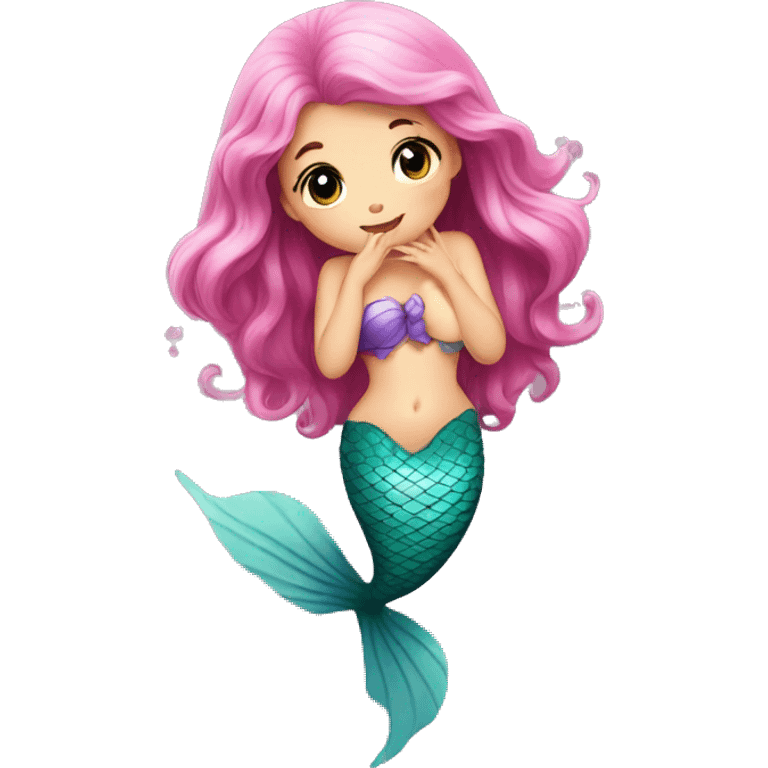 little cute mermaid give kiss emoji