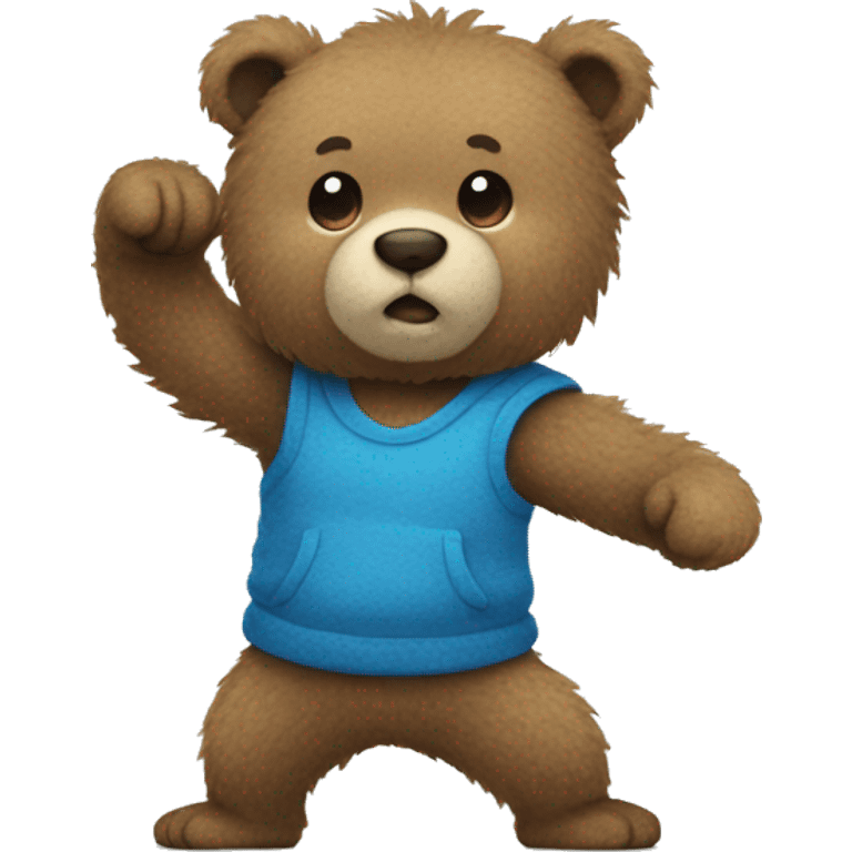 Blue fuzzy bear wearing clothes punching   emoji