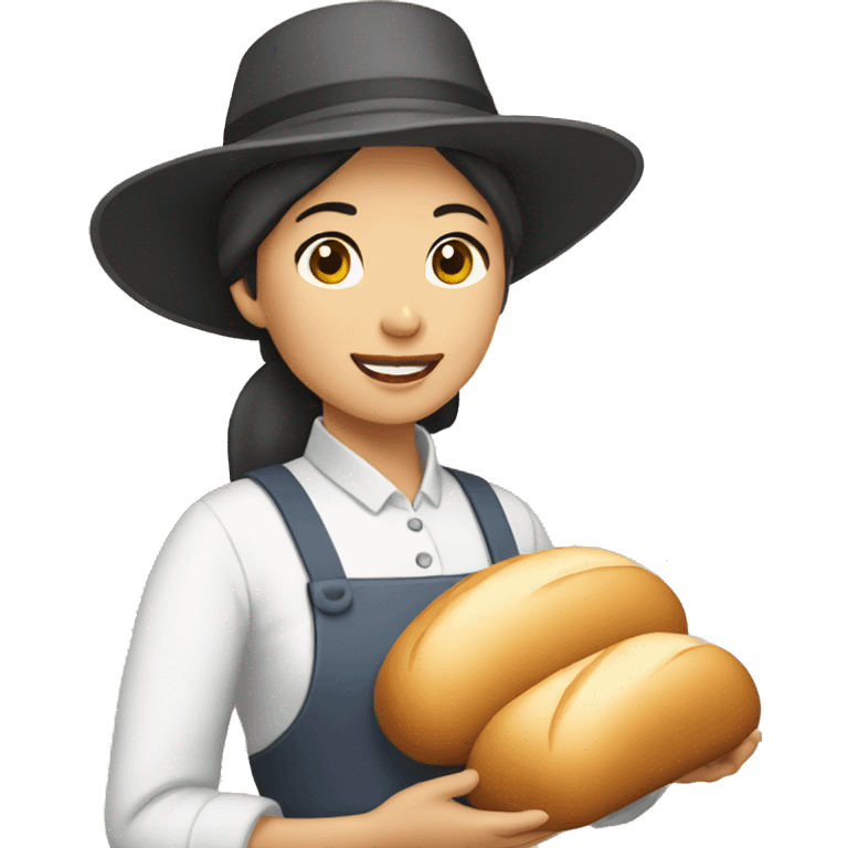 asian amish woman wearing a hat holding a loaf of bread emoji