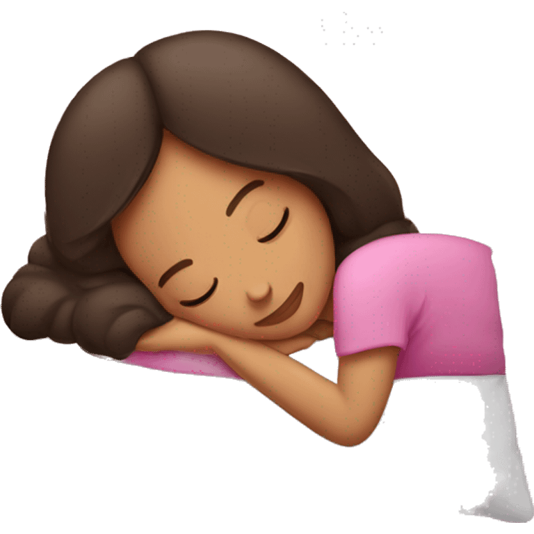 brunette woman sleeping peacefully on pink pillow emoji