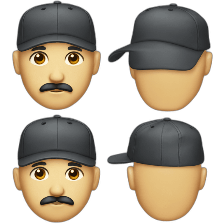 shaved head in five-panel cap with mustache emoji