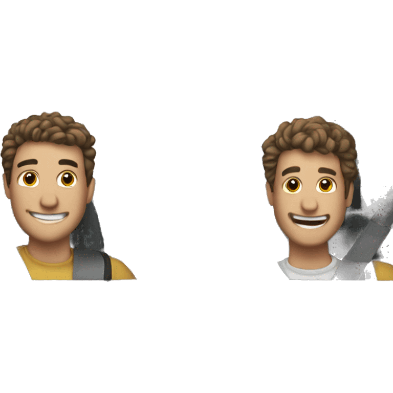 2 guys smiling looking out the back window of a car emoji