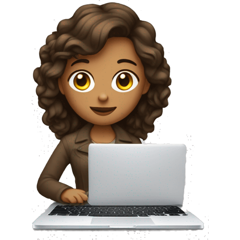 jeune femme blanche, brune, qui travaille sur son macbook emoji