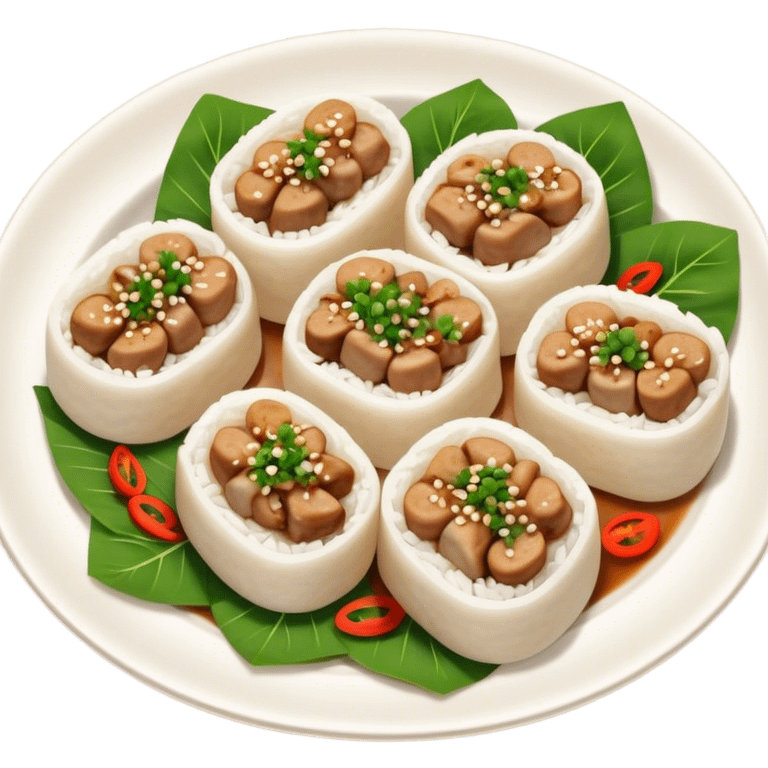 Cinematic Realistic B√°nh cu·ªën Dish Emoji, featuring steamed rice rolls filled with savory minced pork and mushrooms rendered with soft textures and inviting, warm lighting. emoji