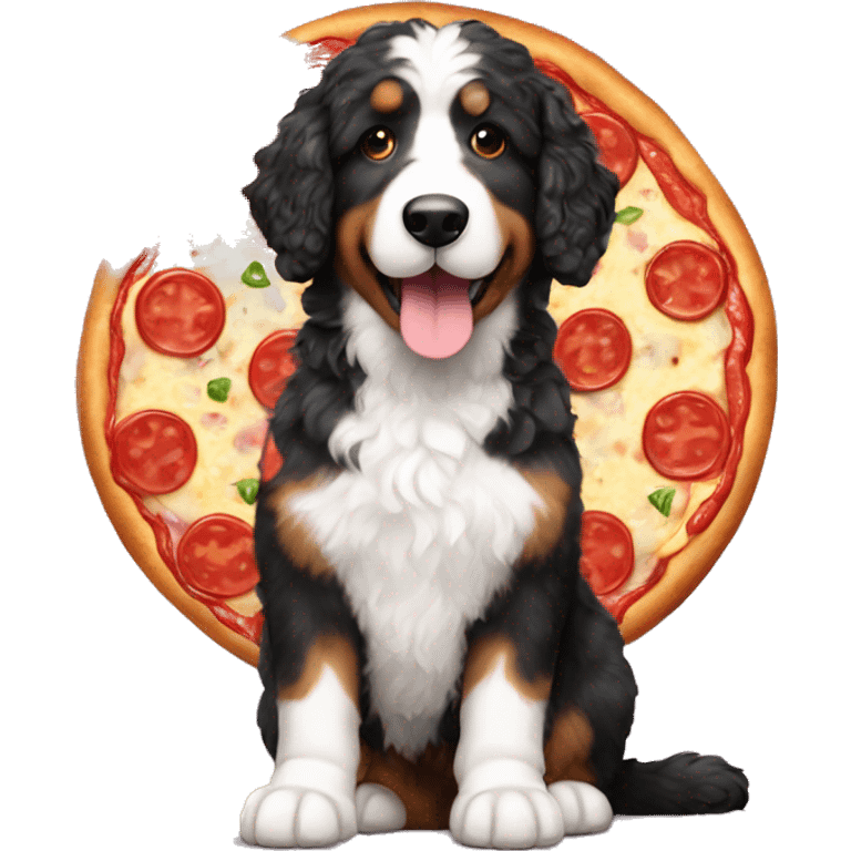 Bernedoodle holding pizza emoji