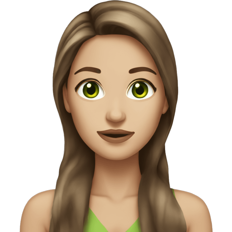 hot woman long brown hair with green eyes beige skin emoji