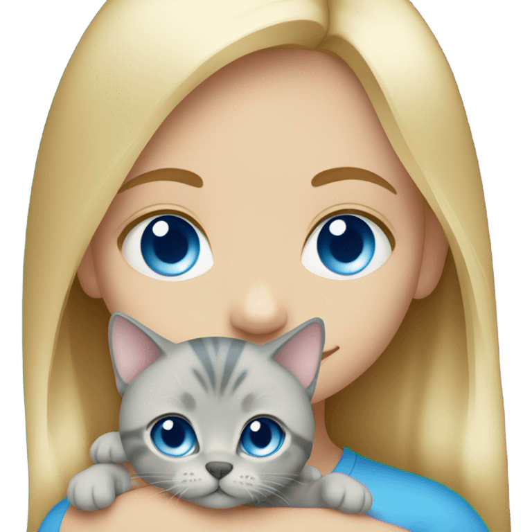 Blonde girl with blue eyes holding a blue Russian cat  emoji