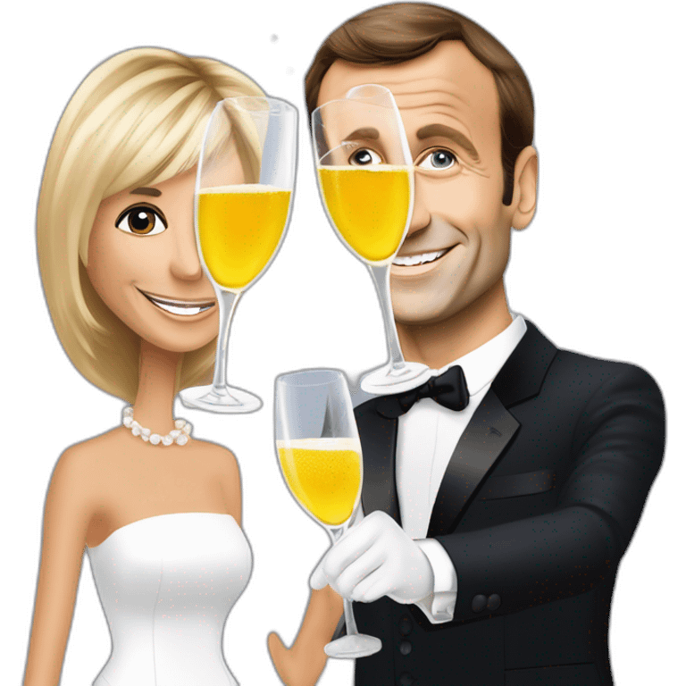 Emmanuel Macron et Brigitte Macron en train de boire un verre de vin et du champagne emoji