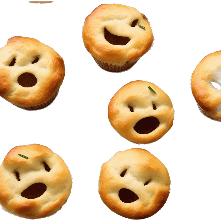 Focaccia muffins with rosemary emoji