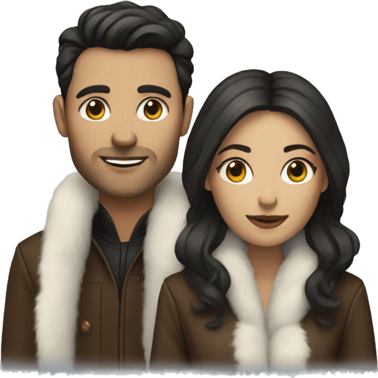 Dark haired White couple in long fur coats emoji