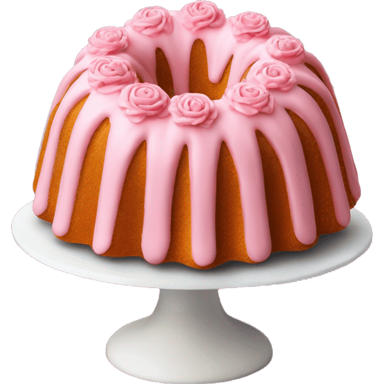 pink Bundt cake on a floral cake stand emoji