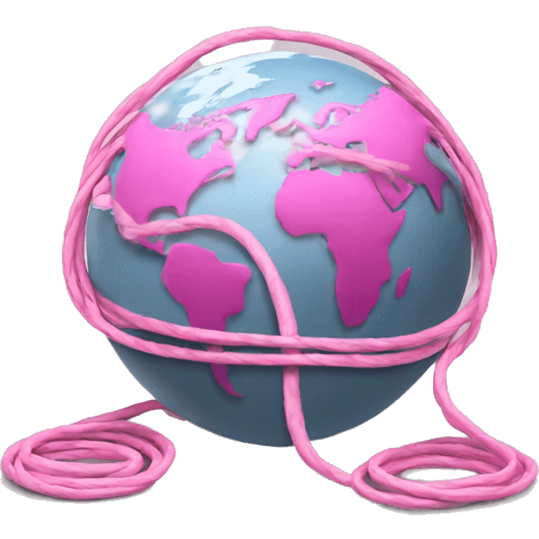  pink round earth  wrapped in an  ethernet cord emoji