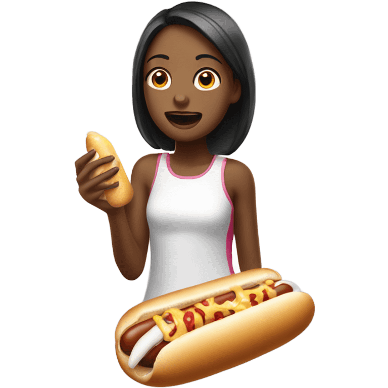 a girl eating fresh hotdog with mayonnaise spilled emoji