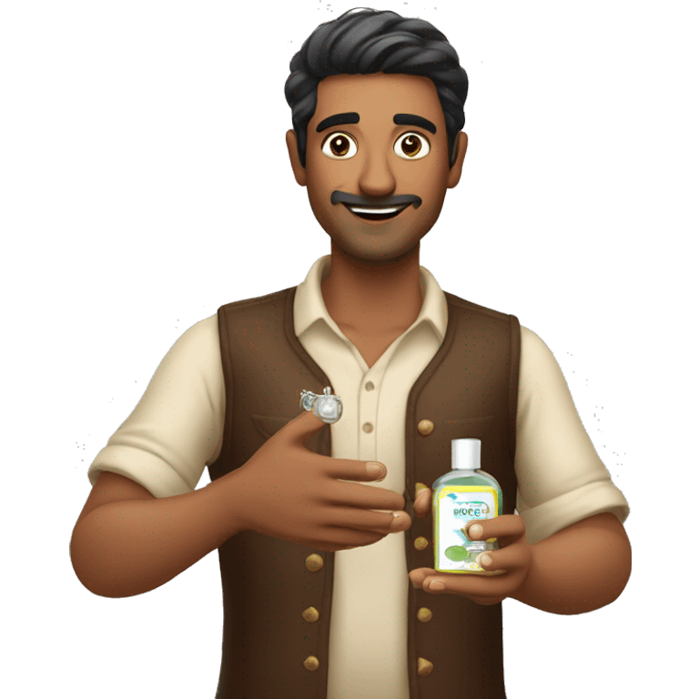 Indian man holding cologne  emoji