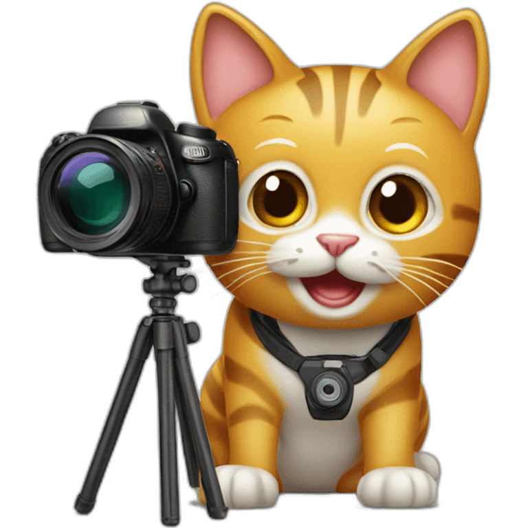 Happy cat with tripod and camera emoji