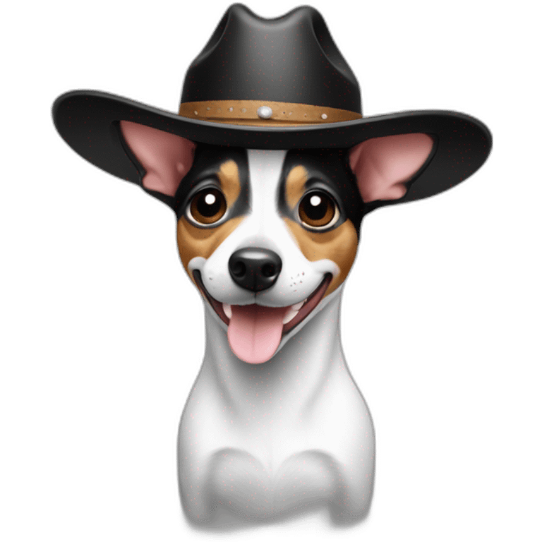 rat terrier wearing a cowboy hat smiling (black and white) emoji