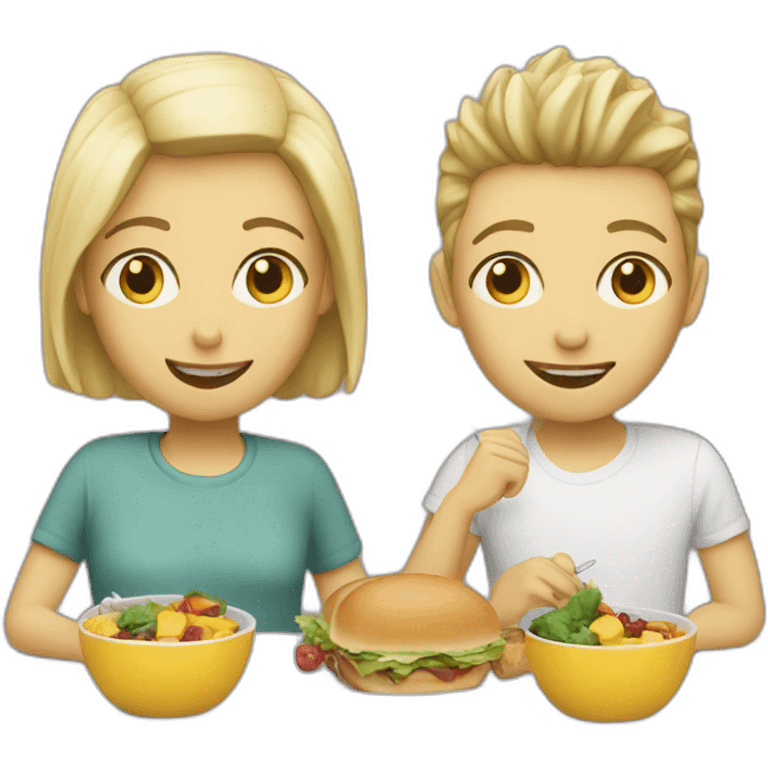 Two white friends eating lunch emoji